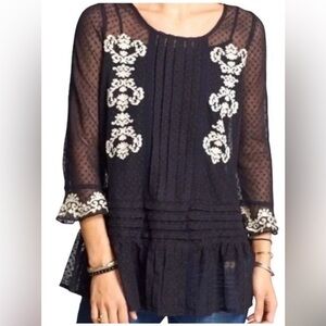 Free People Jocelyn Embroidered Sheer Lace Tunic Top, M | Witchy Whimsigoth Goth